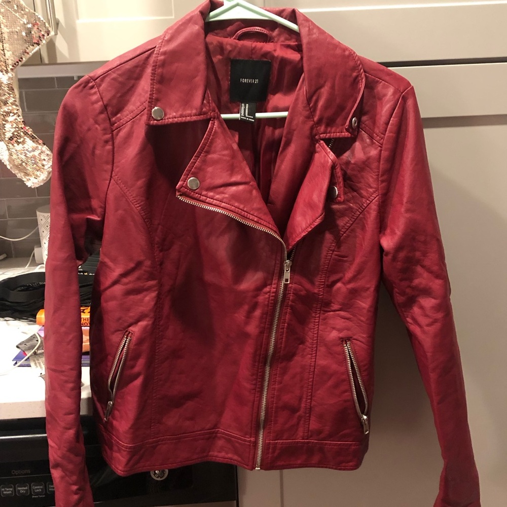 Burgundy Faux Leather Jacket